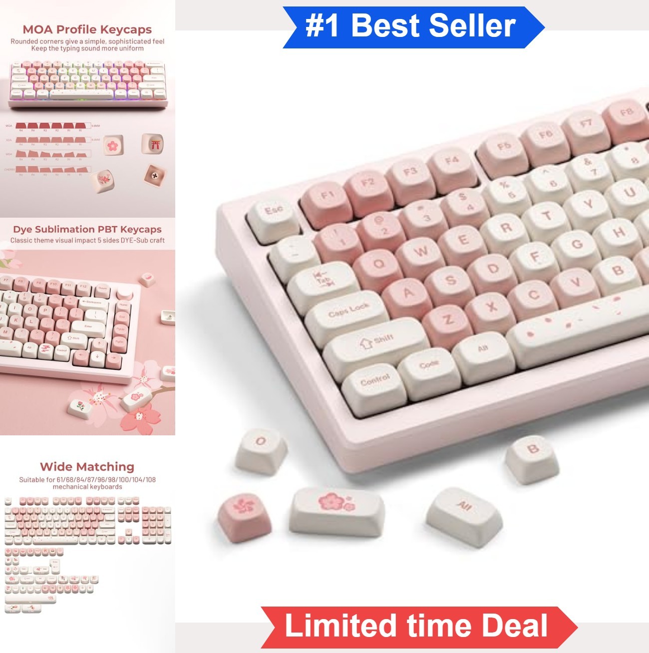 Pink Keycaps PBT MOA Profile Dye Sublimation 142 Key Set Mechanical Keyboard