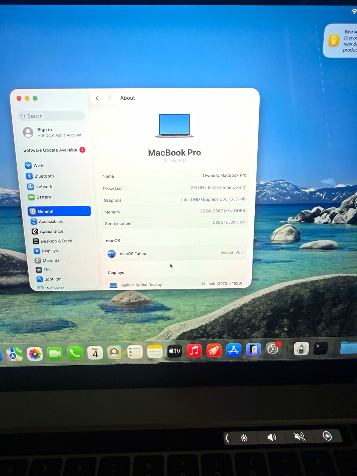 Apple MacBook Pro 16" 2019 i7 2.6GHz 32GB RAM 500GB SSD read entire description 