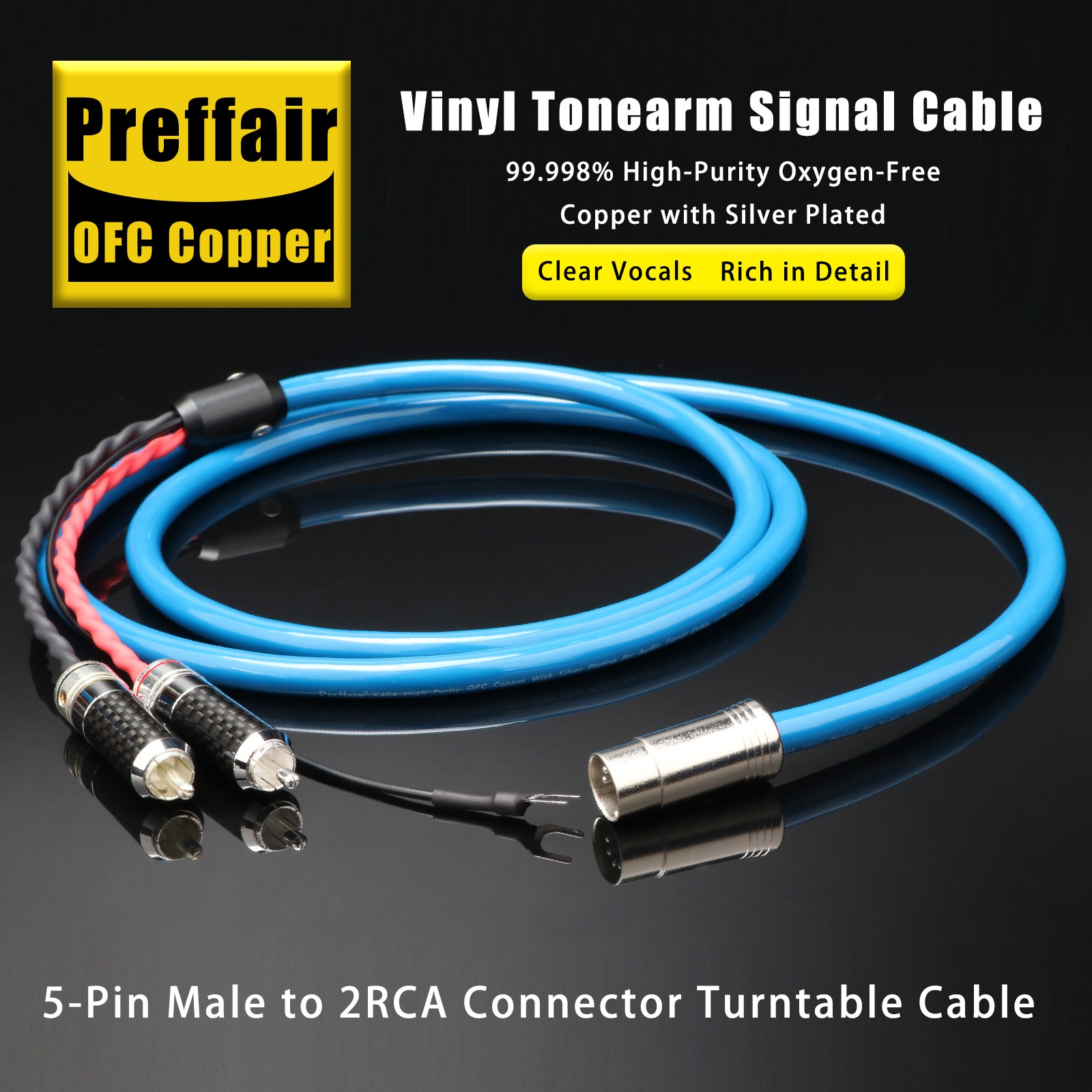 OFC Silver Plated 5Pin DIN MALE to 2 RCA Plug Audio Phono Tonearm Cable For Naim