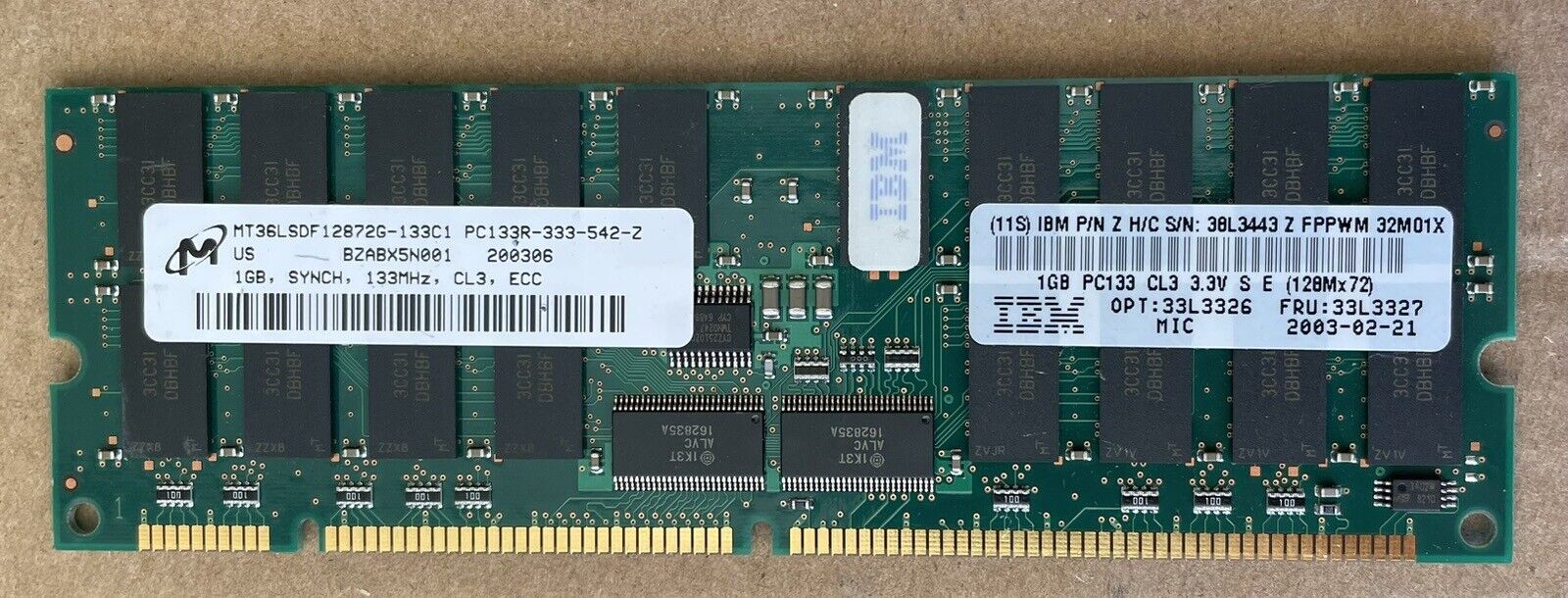 Micron / IBM MT36LSDF12872G-133C1 / 33l3327 PC133 1GB ECC REG (FOR SERVER)