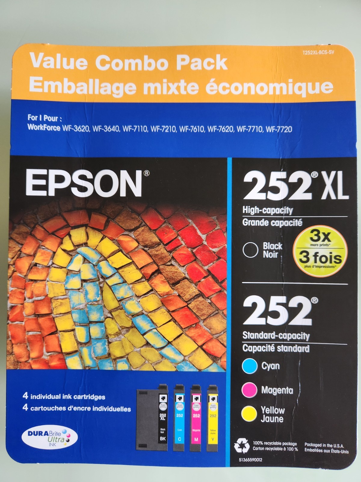 Genuine Epson Ink Cartridge 4 pack 252XL Black /252 Cyan Magenta Yellow exp 2/29