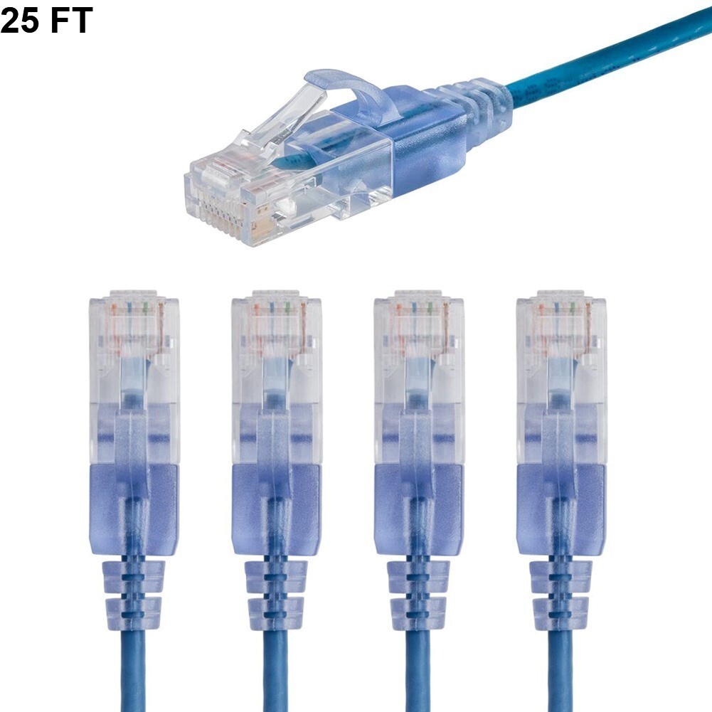 5x 25FT CAT6A RJ45 Slim Ethernet Network Cable UTP 10G Copper Wire 30AWG Blue