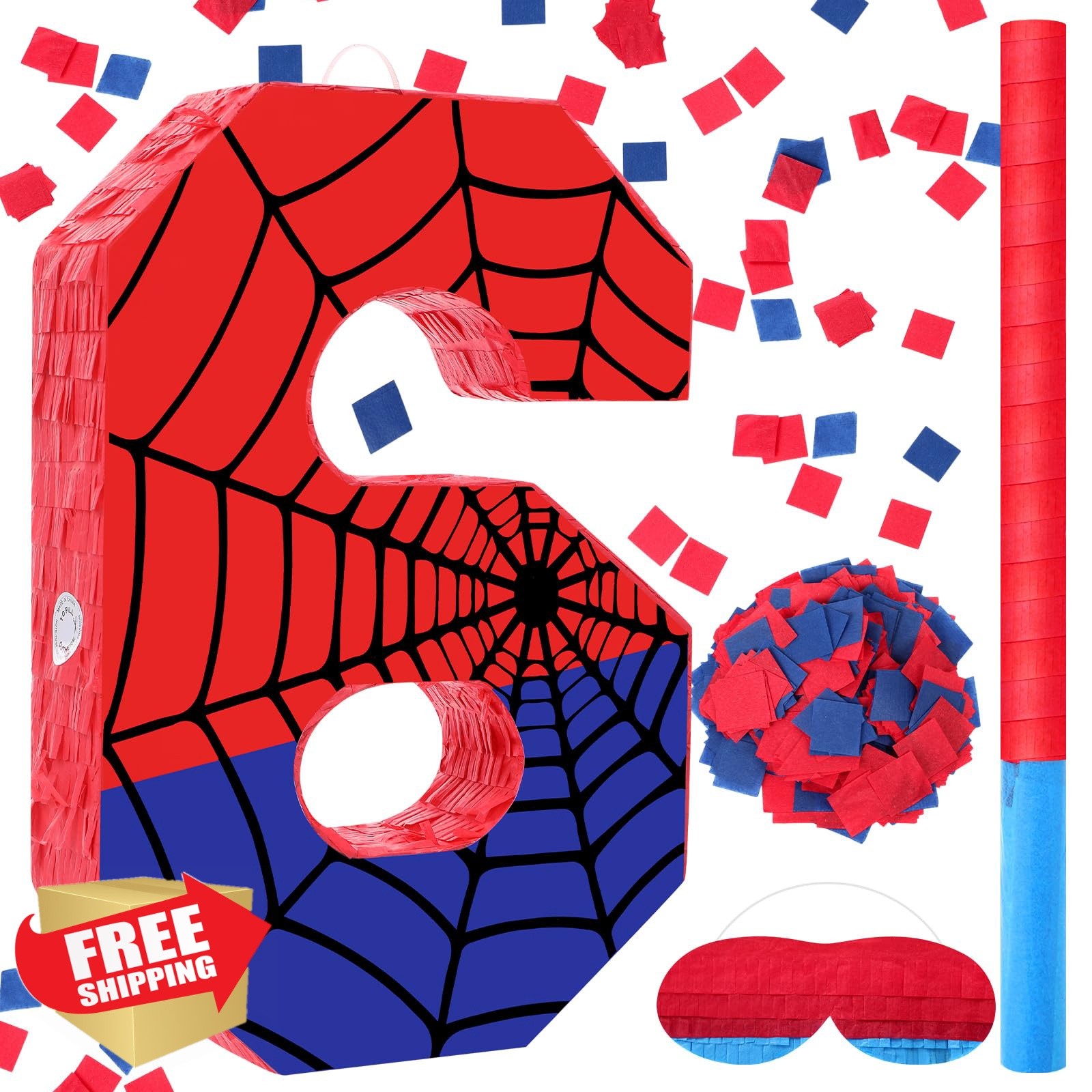 Simgoing Number 6 Spider Web Piñata Red Blue