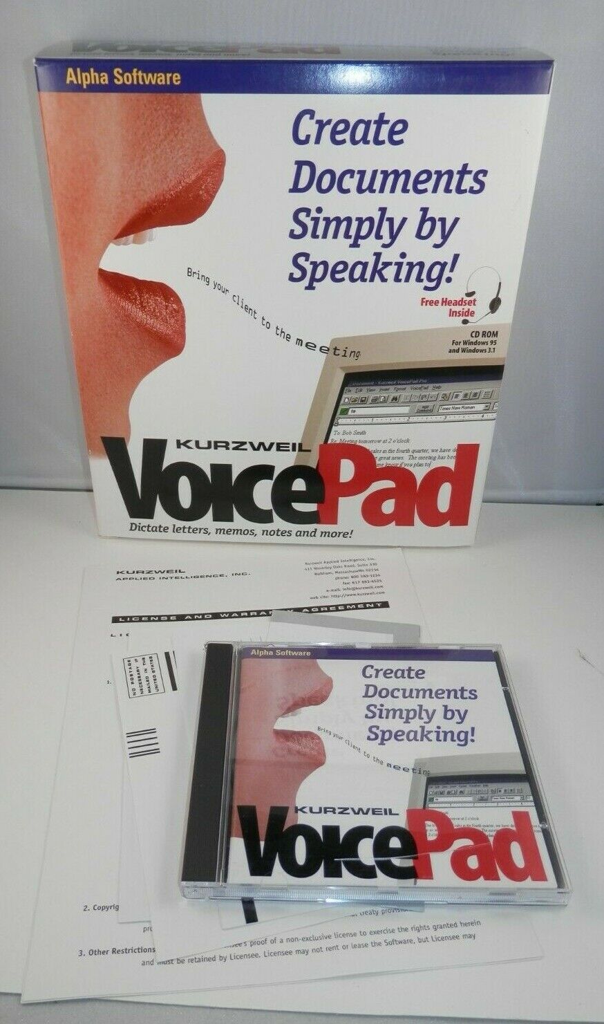 Vintage Kurzweil Voice Pad Big Box Software - Speak to Your Computer 1996 
