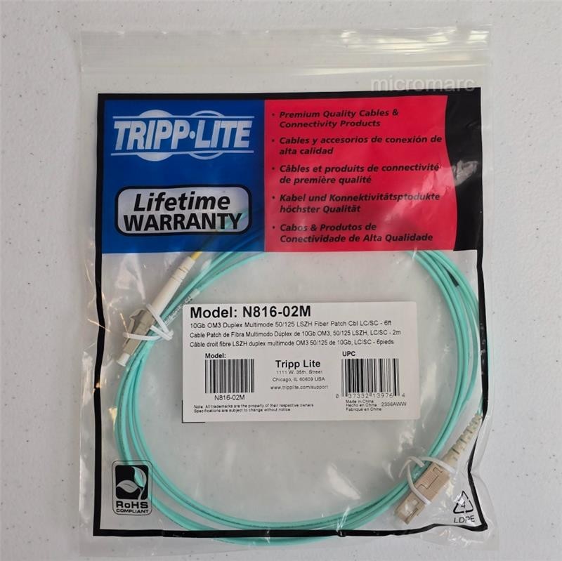 Tripp Lite N816-02M 6ft LC-SC OM3 10Gb Duplex Multimode Fiber Cable