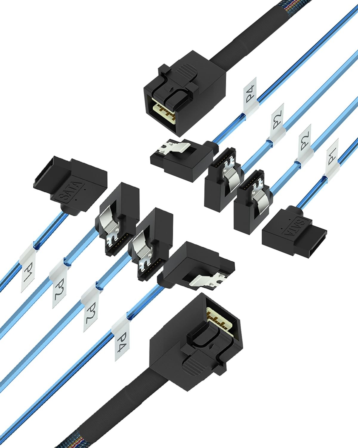 2Pack SFF8643 to 4X SATA 90Degree RightAngle Adapter Cable 0.5M/1.64FT