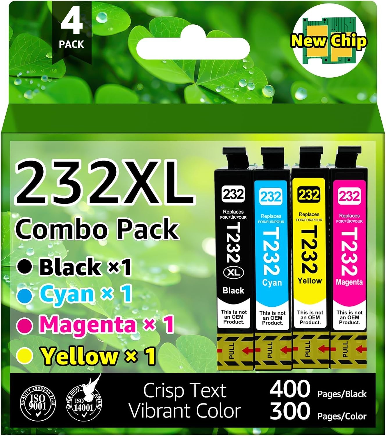 4 Pack 232XL T232XL Ink Cartridges for Epson 232 WF-2930 WF-2950 XP-4200 XP-4205