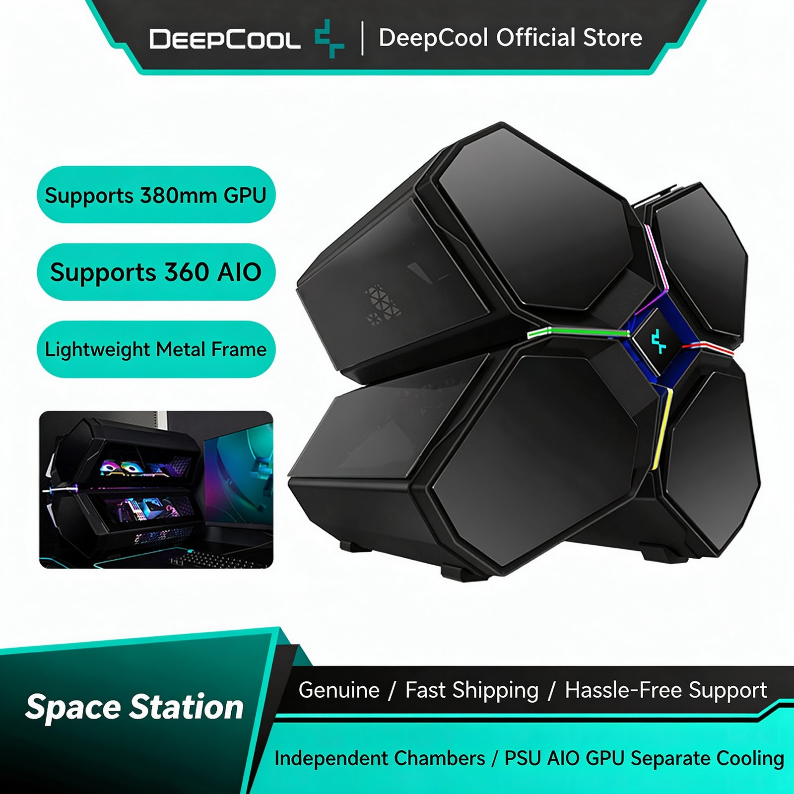 DeepCool Space Station Infinity Gaming Computer Case, Lightweight Metal Frame