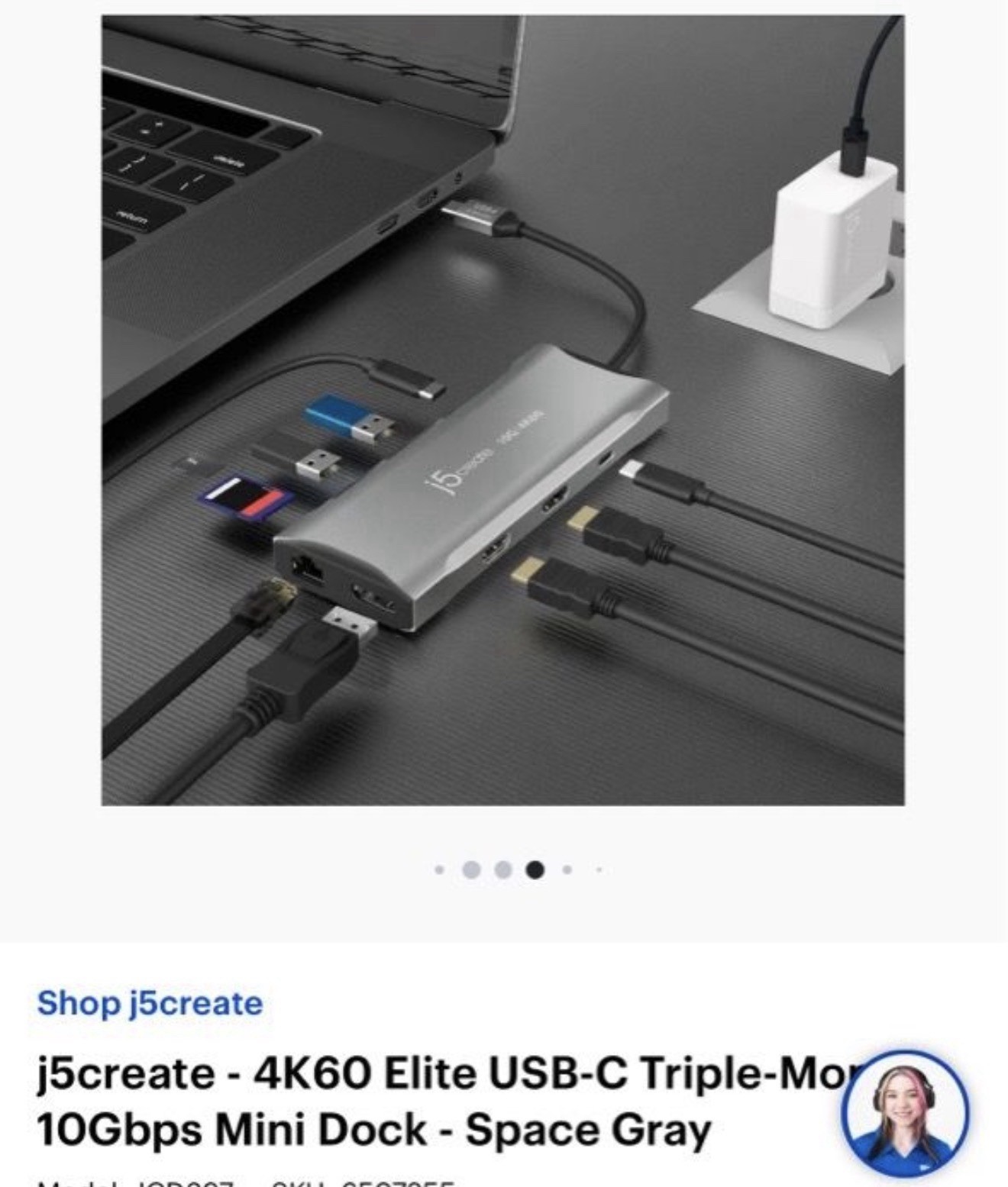 j5create USB-C 4K60 Triple Monitor Mini Dock HDMI DP RJ-45 Gray JCD397
