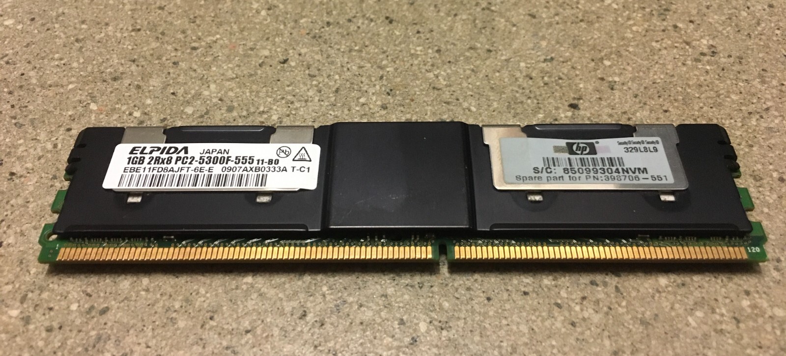 1GB ELPIDA EBE11FD8AJFT-6E-E 2RX8 PC2-5300F-555 ECC Memory with heat spreader
