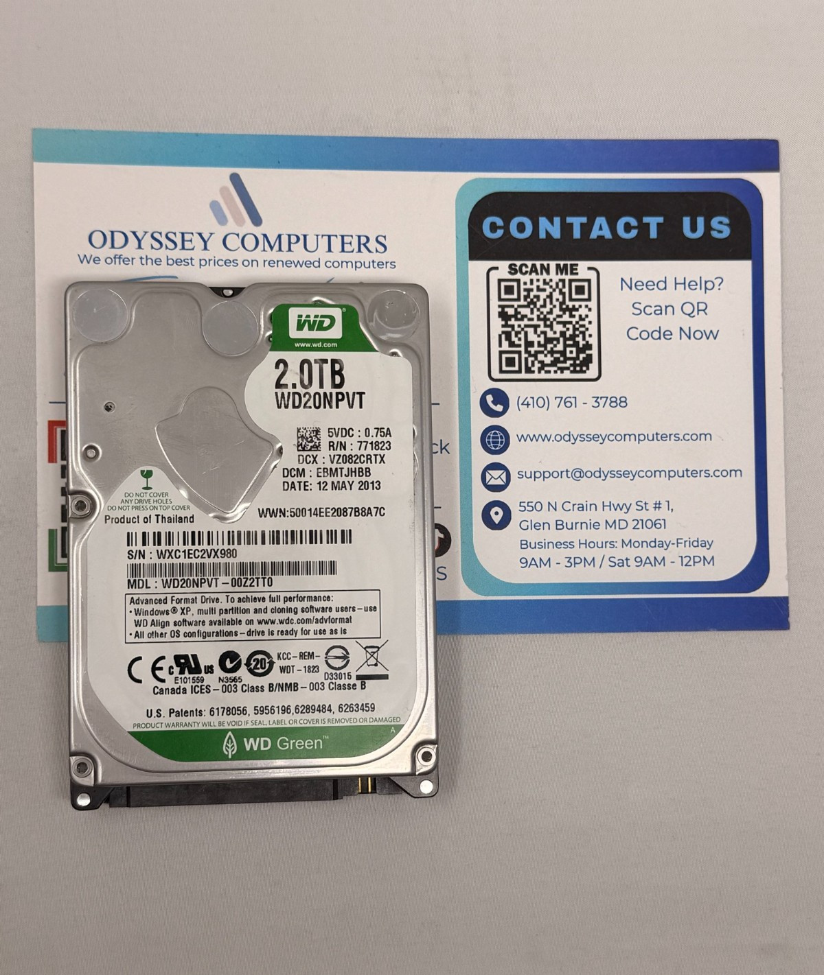 Western Digital WD Green 2TB 2.5" HDD- WD20NPVT-00Z2TT0- w/ 13 power on hours