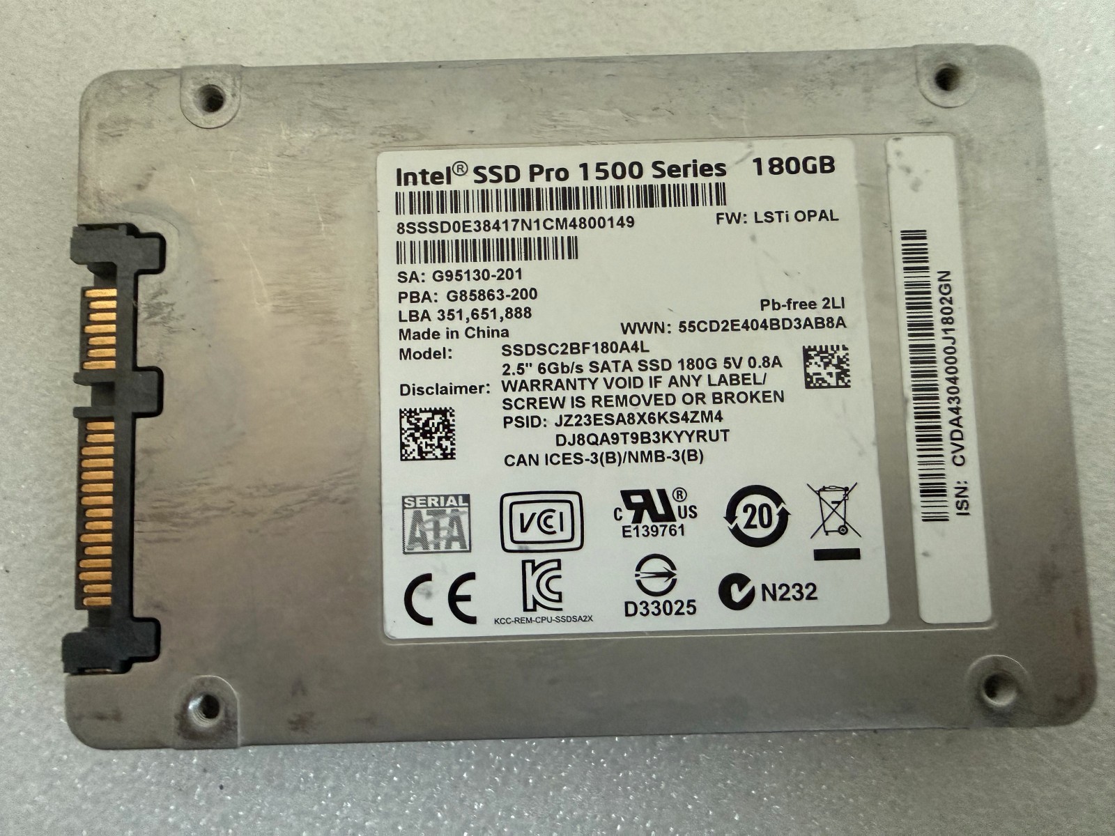Intel SSD Pro 1500 Series 180GB 2.5" SATA 6Gb/s SSDSC2BF180A4L