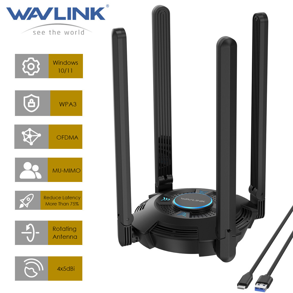 WAVLINK USB 3.0 WiFi Adapter WiFi 6 5400Mbps Tri Band Desktop USB WiFi Dongles