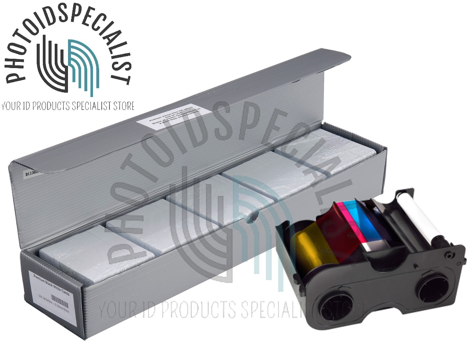 Fargo 45140 Color Ribbon YMCKO Replaces 45100 & 500 Blank White PVC Cards Bundle