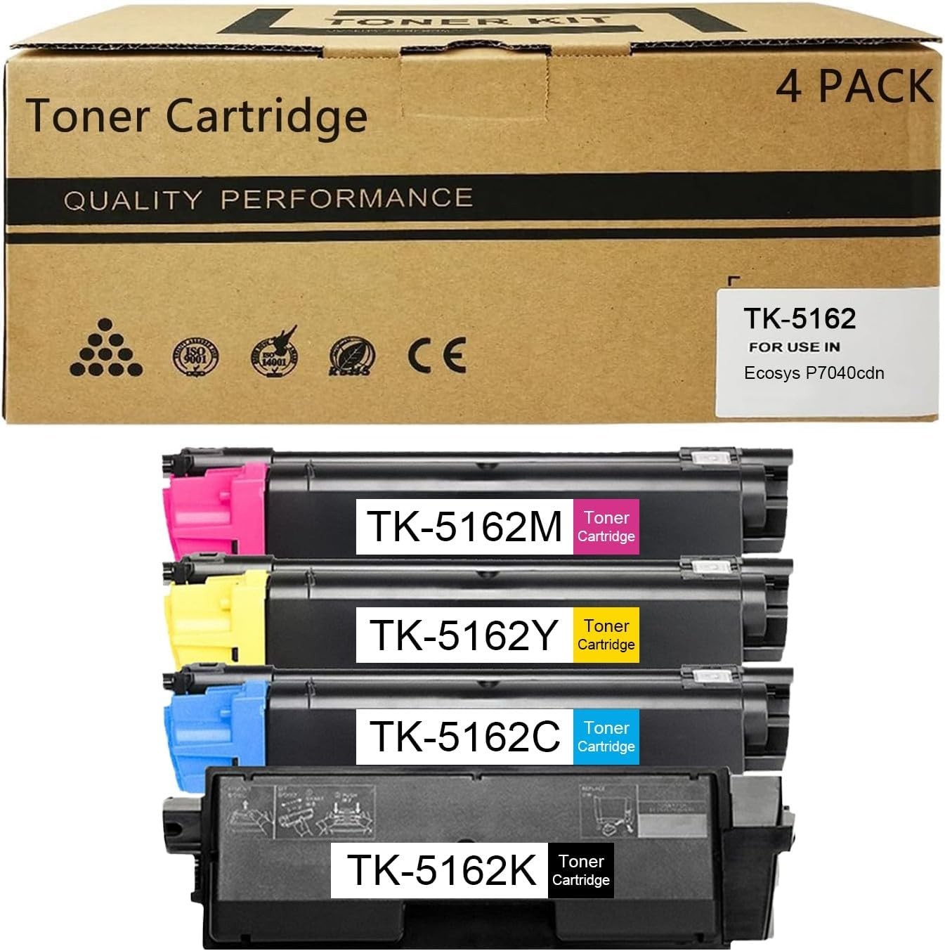TK-5162 Toner Cartridge Compatible for Kyocera Ecosys P7040cdn Printer 4Pack
