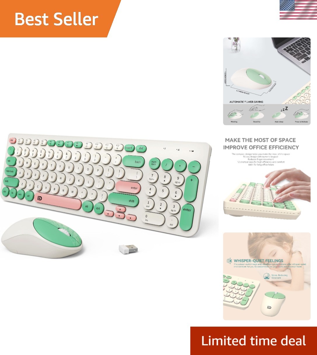 Silence Meets Style: Cute Typewriter Keyboard & Mouse Set with Auto Sleep Mode