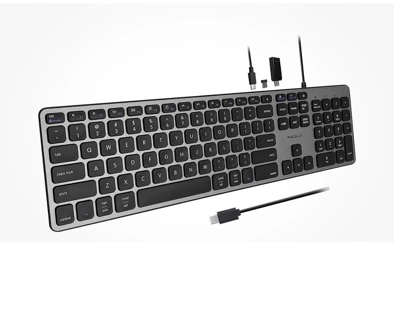 Macally UCZKEYHUBACSG USB C Wired Keyboard With USB A And USB C Hub Space Gray
