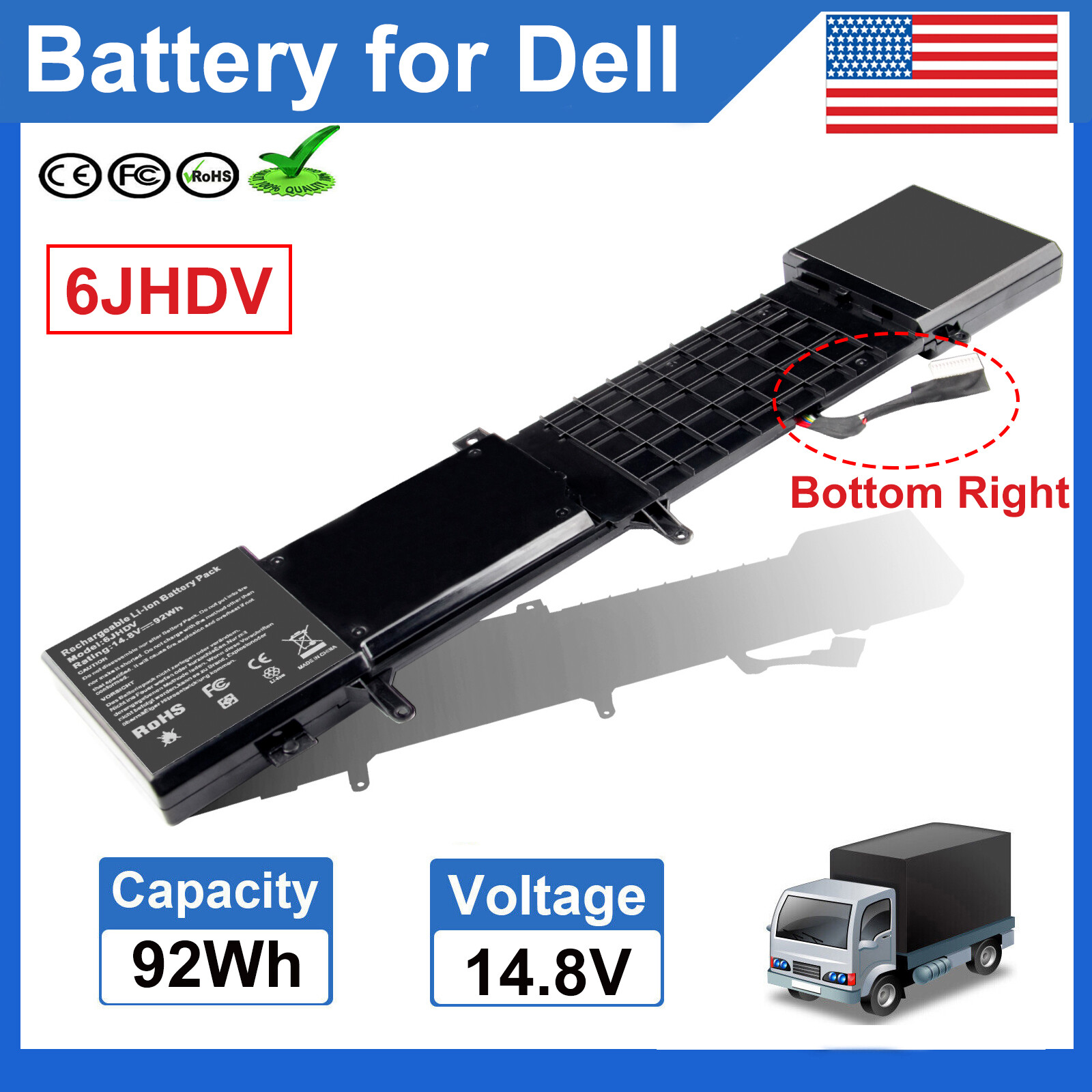 ✅6JHDV Battery For Dell Alienware 17 R2 R3 6JHCY ALW17ED-2728 ALW17ED-4718 92Wh