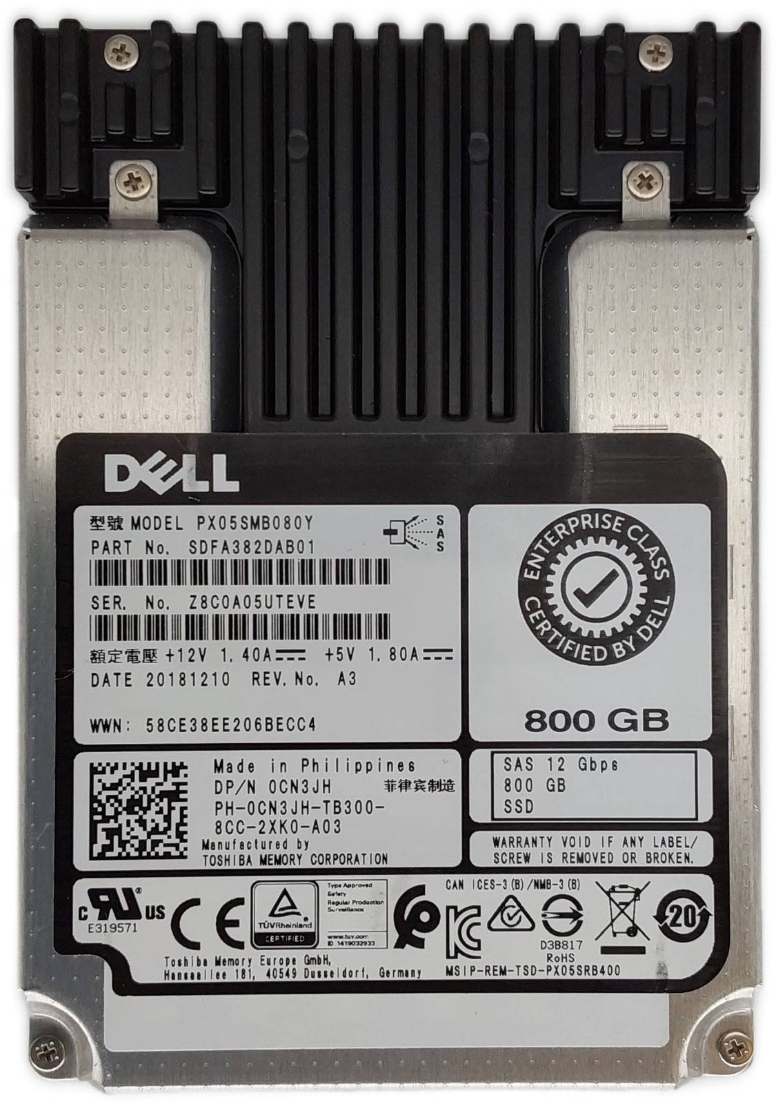 Toshiba PX05SMB080Y 800GB SAS-3 2.5" SSD