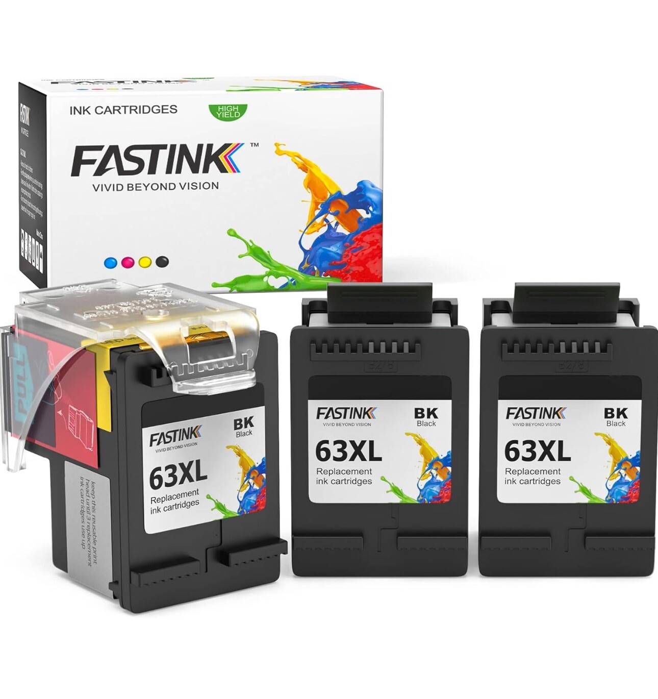 FASTINK Replacement for HP 63XL (1 Print Head + 3 Black)