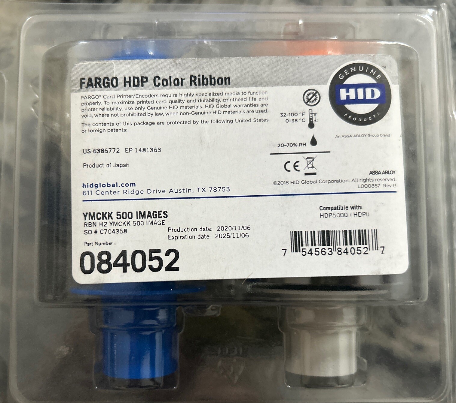 HID Fargo 084052 HDP YMCKK Color Ribbon 500 Images for HDPii HDP5000