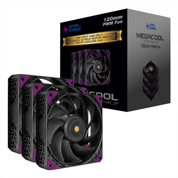 Super Flower MEGACOOL 12CM PWM FAN 3pcs SF-PF121-BK_3P 4-Pin PWM Triple-Pack