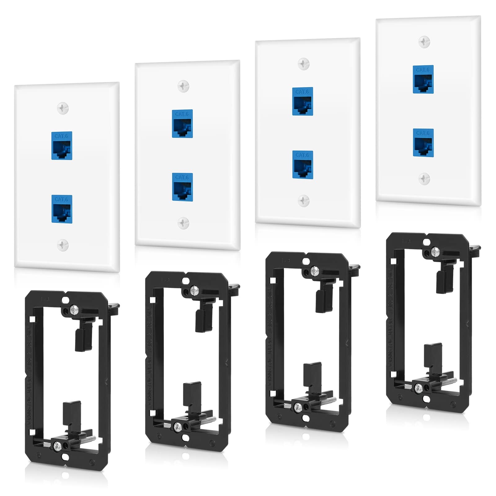 Blue Cat6 RJ45 Ethernet Wall Plate 2 Port Female Keystone Jack Coupler 4 PCS