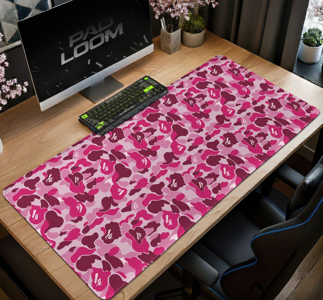 Bape Mouse Pad - Pink Camo Gaming Desk Mat Accessories