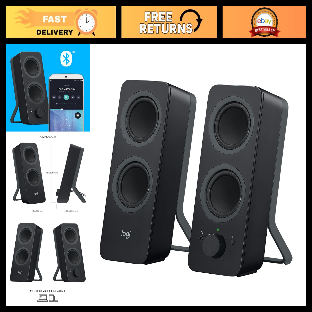2.0 Stereo Bluetooth Computer Speakers for PC, Laptop & Mobile Devices