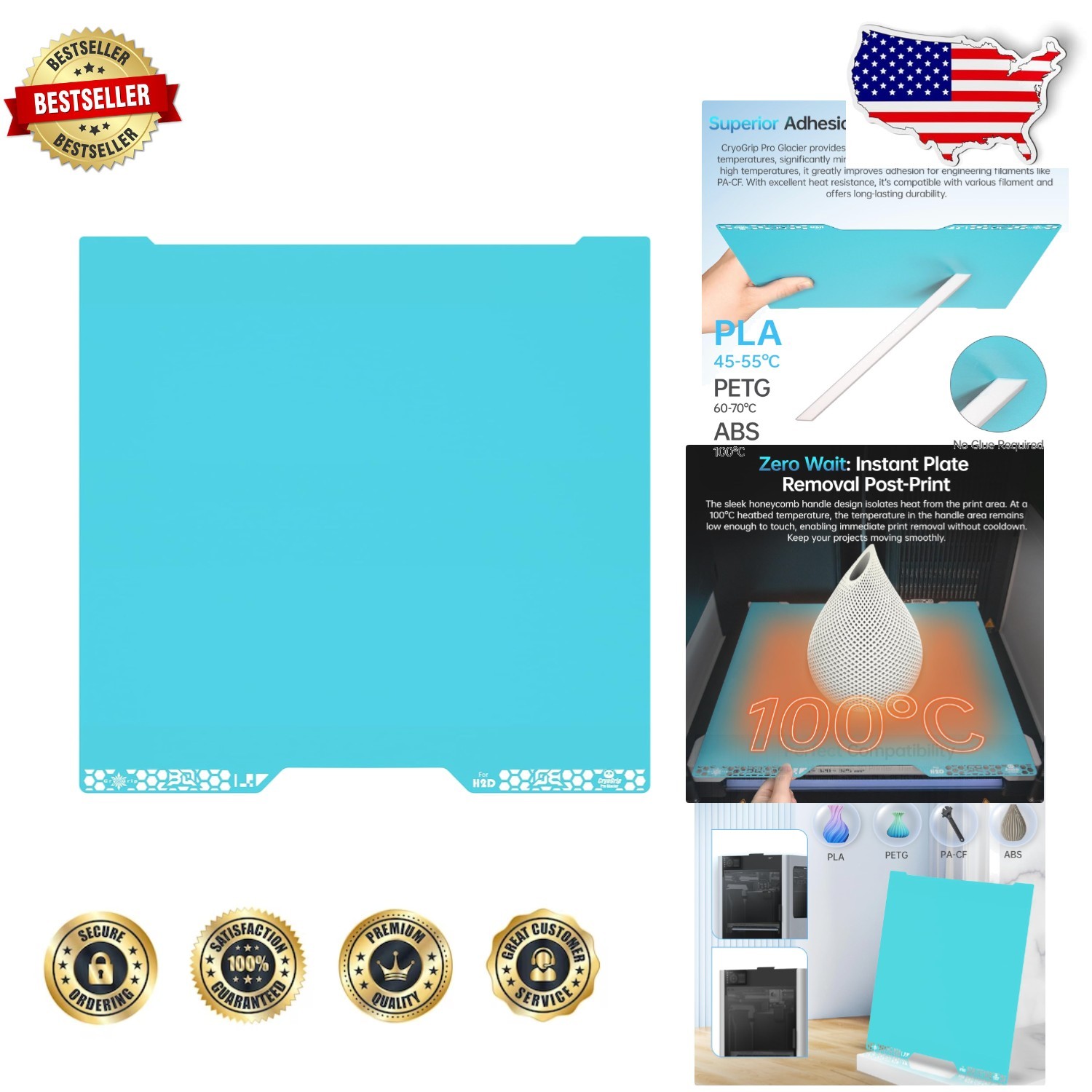 Upgrade Bambu-Lab H2D/H2S 355x346mm Pro Glacier Textured Build Plate
