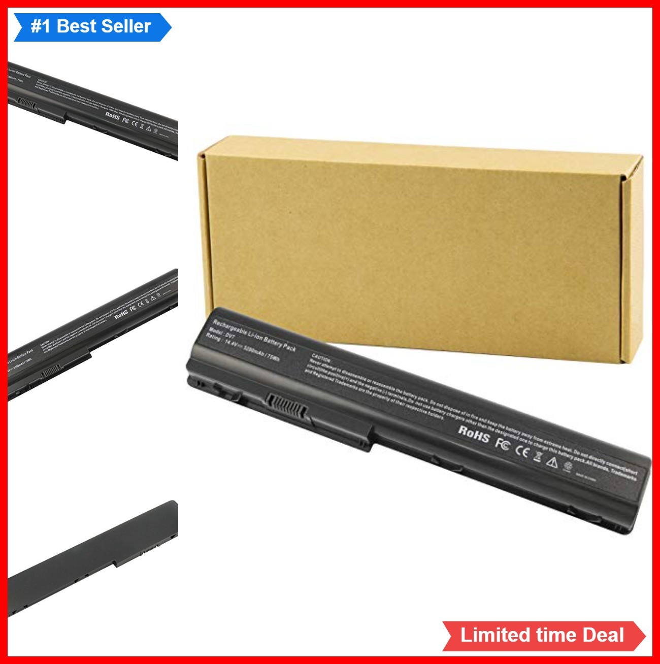 Laptop Battery 8 Cell Li-ion 14.8V 5200mAh Rechargeable for HP Pavilion DV7 DV8