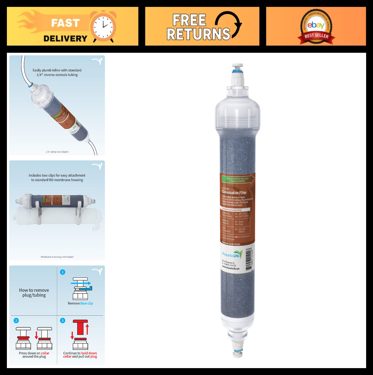 Color Changing DI Mixed Bed Resin Cartridge for Aquariums & Hydroponics  -  10
