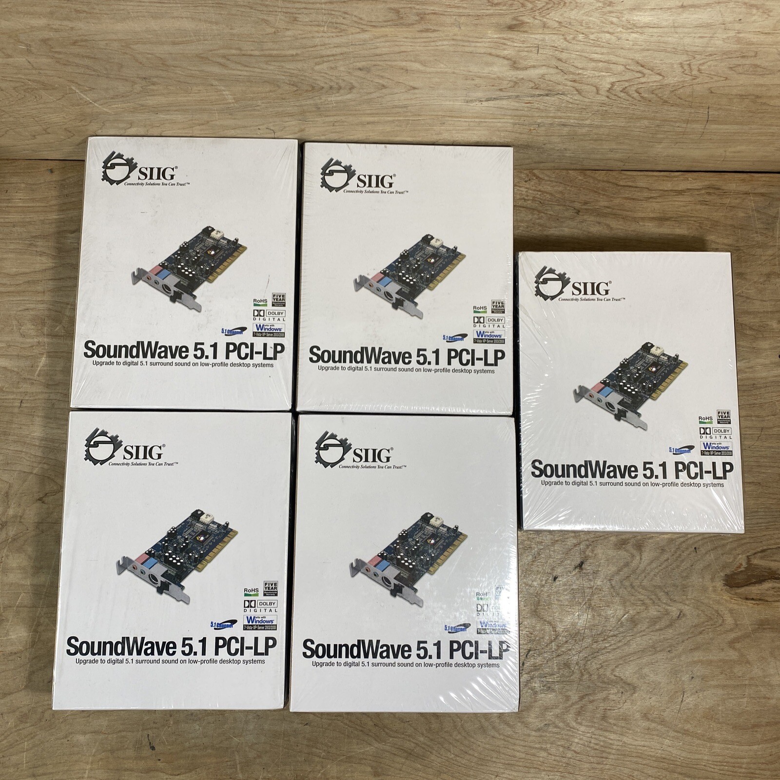 LOT OF 5 SIIG SOUNDWAVE 5.1 PCI DIGITAL SURROUNDSOUND CARD (FACTORY SEALED)