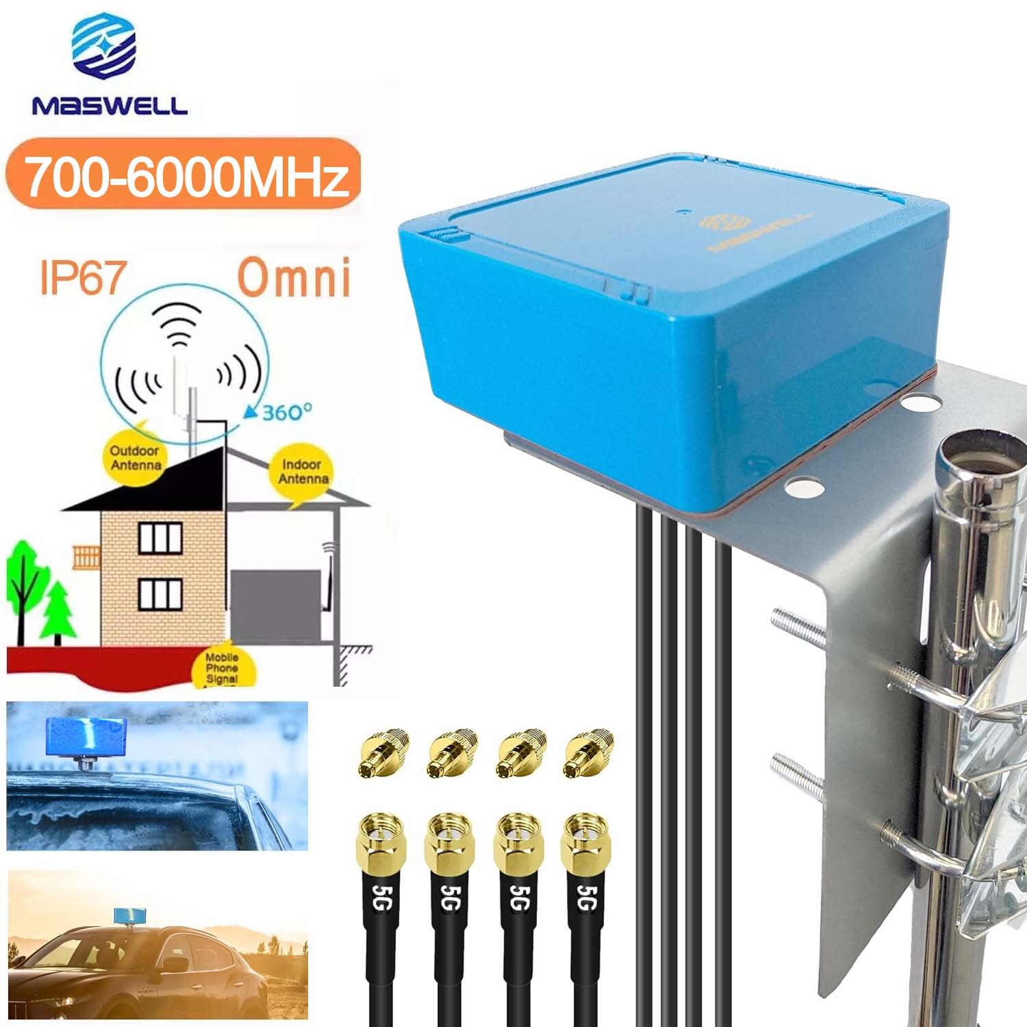 MIMO 4X4 Cellular 5G 4G+ LTE Antenna Outdoor 3dBi 700-6000 MHz WIFI6 M2M IoT