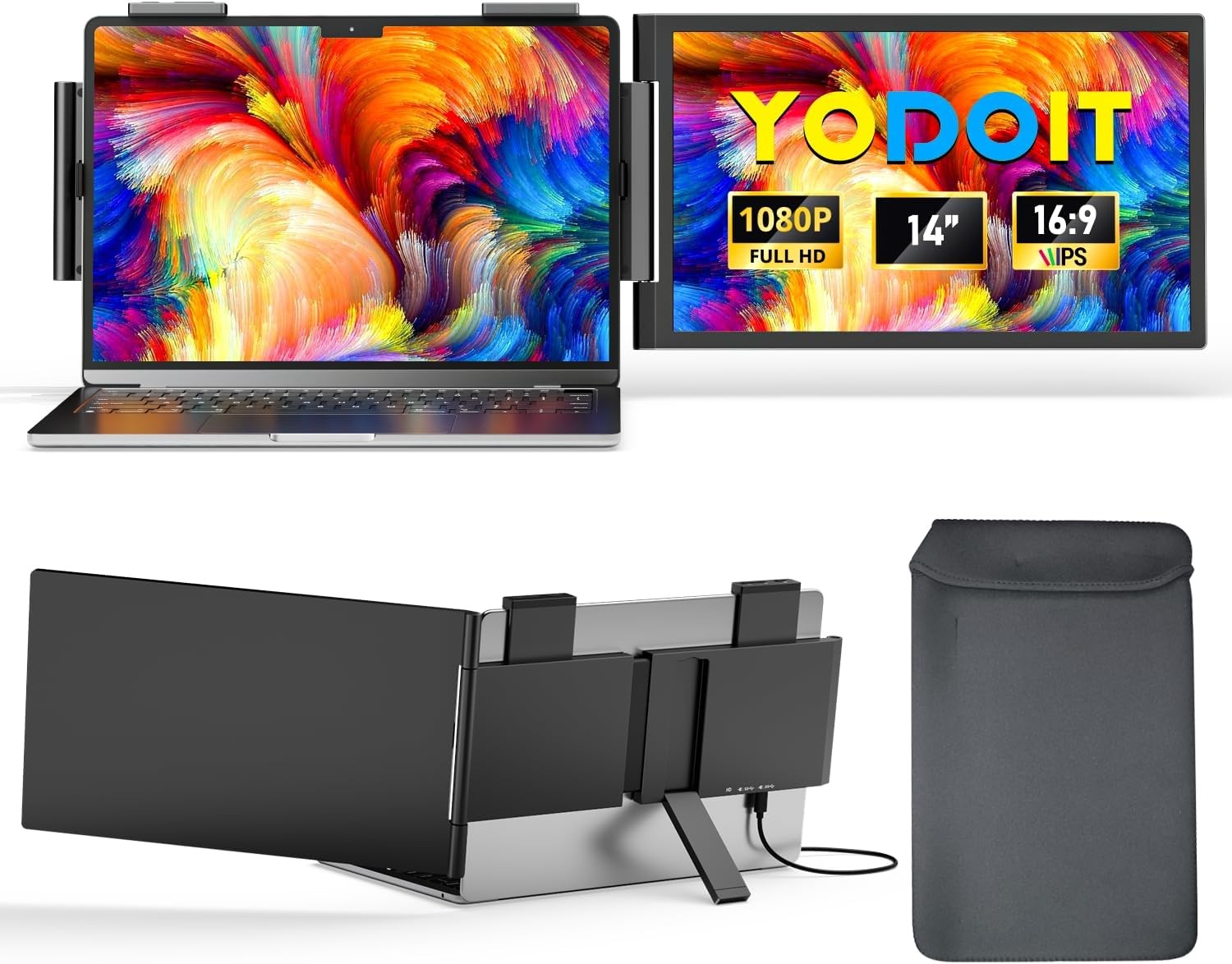 14" FHD Travel Monitor with USB Type C, Built-in Speakers for Laptops & Desktops