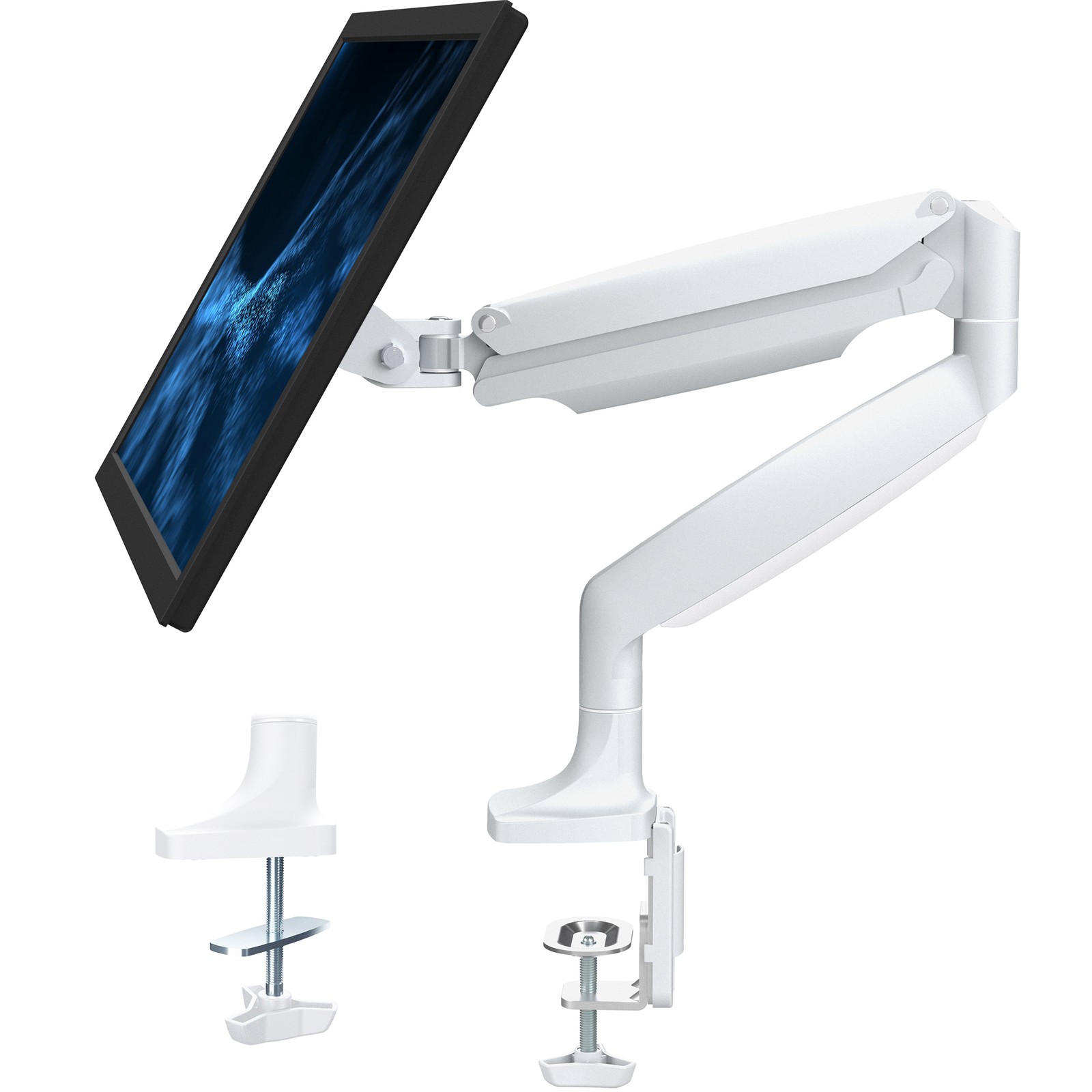 VIVO White Aluminum Single Monitor Pneumatic Arm Desk Mount, Up to 32" Screens