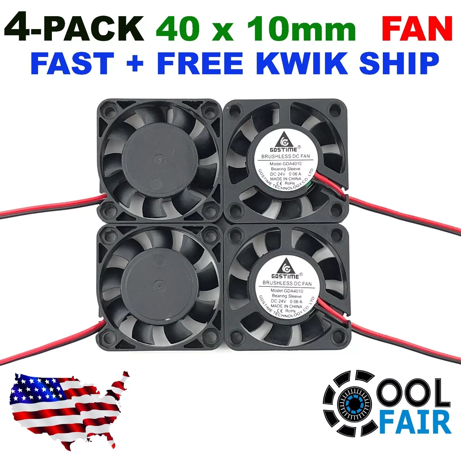 24V 40mm Cooling Case Fan 4010 40x40x10mm DC RepRap 3D Printer 2-Pin 4 Pcs B20