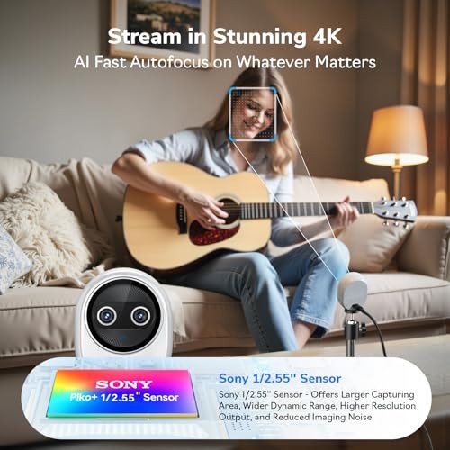 WHITE - EMEET PIKO+ (PIKO PLUS), WORLD’S 1ST DUAL-CAMERA AI-POWERED 4K WEBCAM,