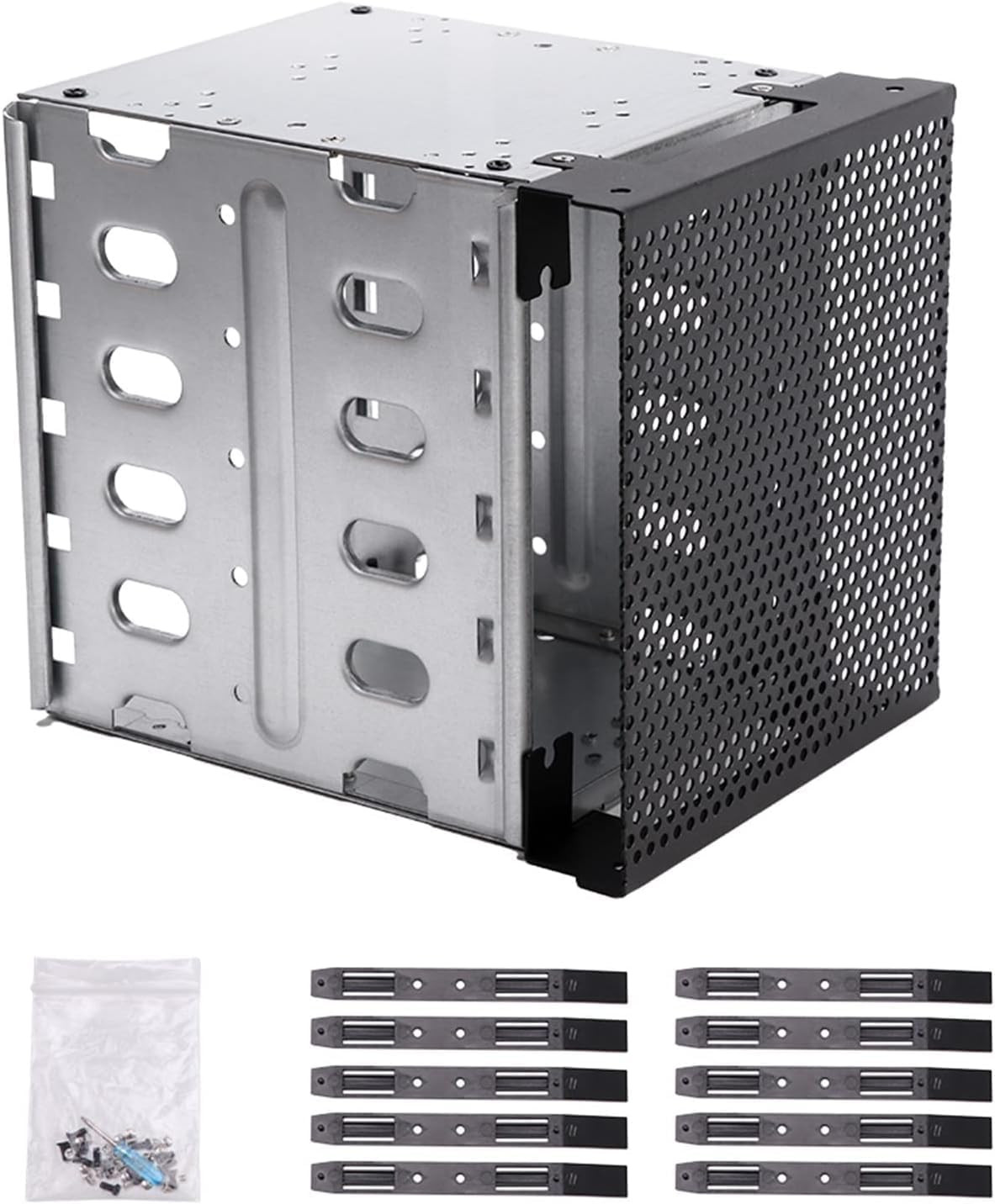 Stainless Steel Hard Drive Cage, 5.25" to 5X3.5 Rack SAS for Computer, Hard