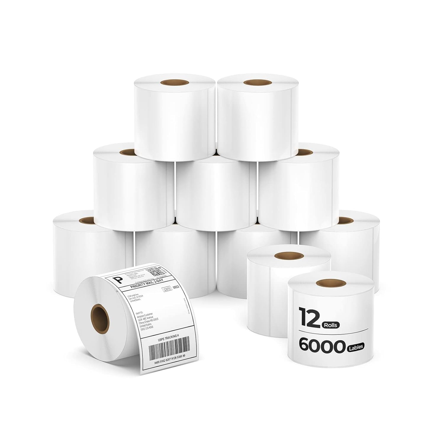 4x6 Inch Direct Thermal Shipping Labels, 6000 Pcs/12 Rolls(500 Pcs per Roll)
