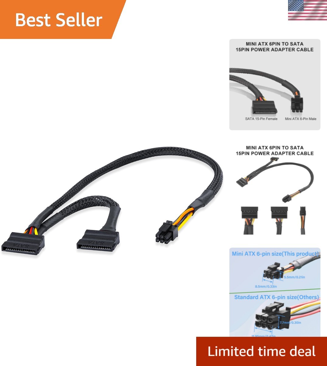 Mini ATX 6-Pin to SATA 15-Pin Conversion Adapter Cable Compatible with CT1250...