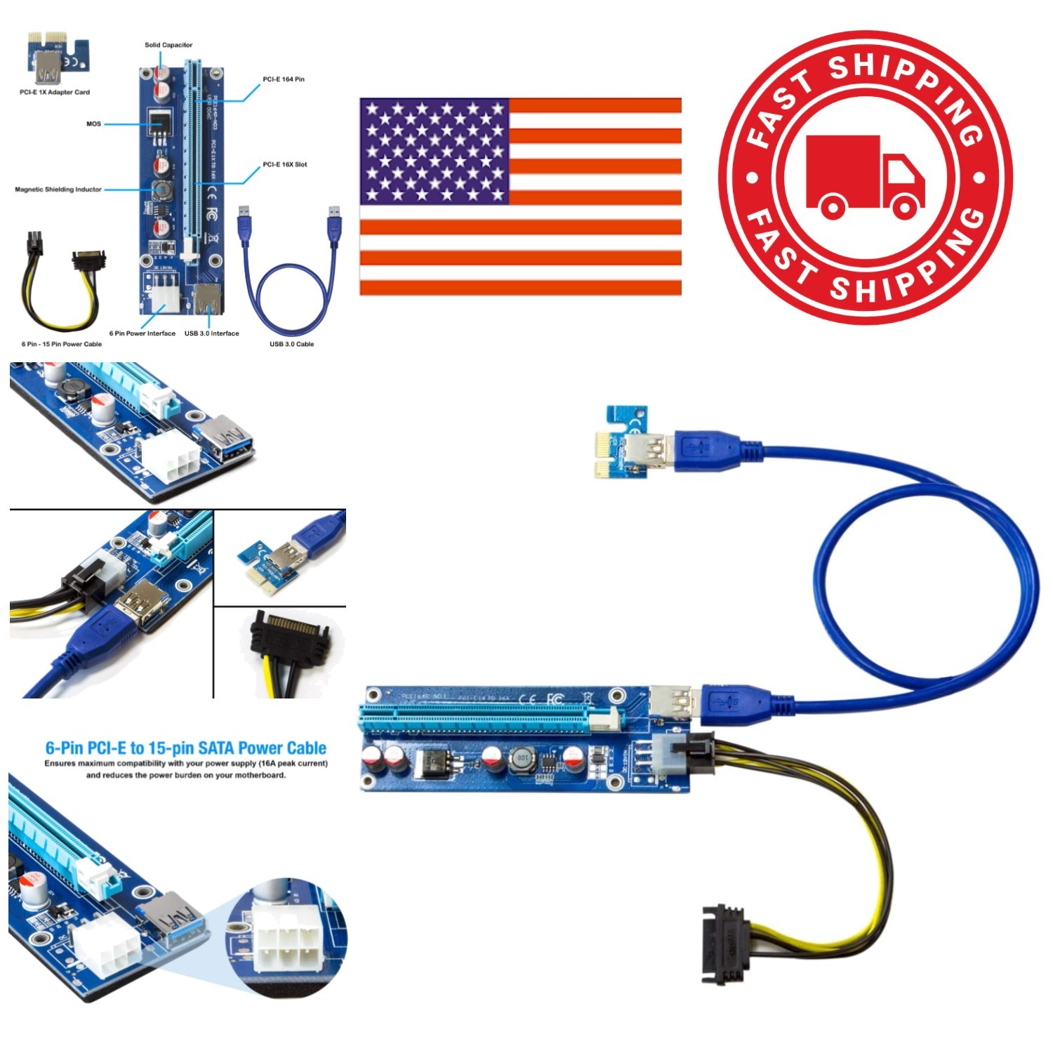 Reliable PCIe Riser Adapter 1x to 16x for Windows Linux Mining Configurations