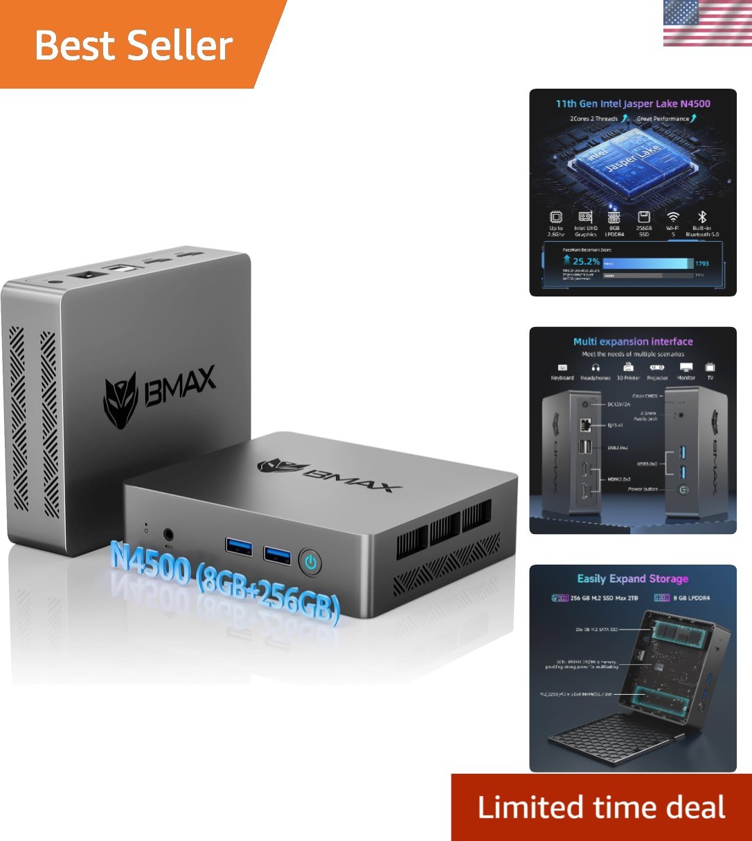 Mini PC Computers Intel N4500 Max 2.8GHz, Small Desktop Computer 8GB RAM 256G...