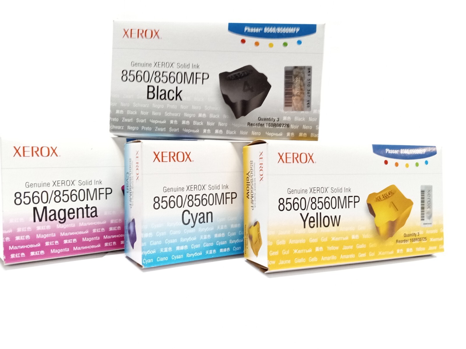 Genuine Xerox Phaser 8560 Solid Ink Set CMYB 108R00723 108R00724 108R00725, 0726
