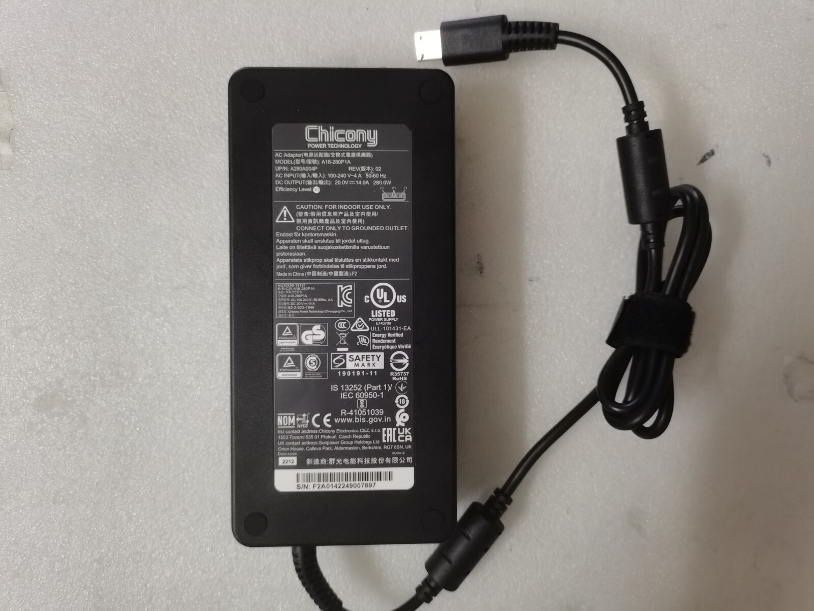 For MSI Vector 17 HX A14VGG-270US Chicony 280W 20V14A A18-280P1A Adapter Genuine