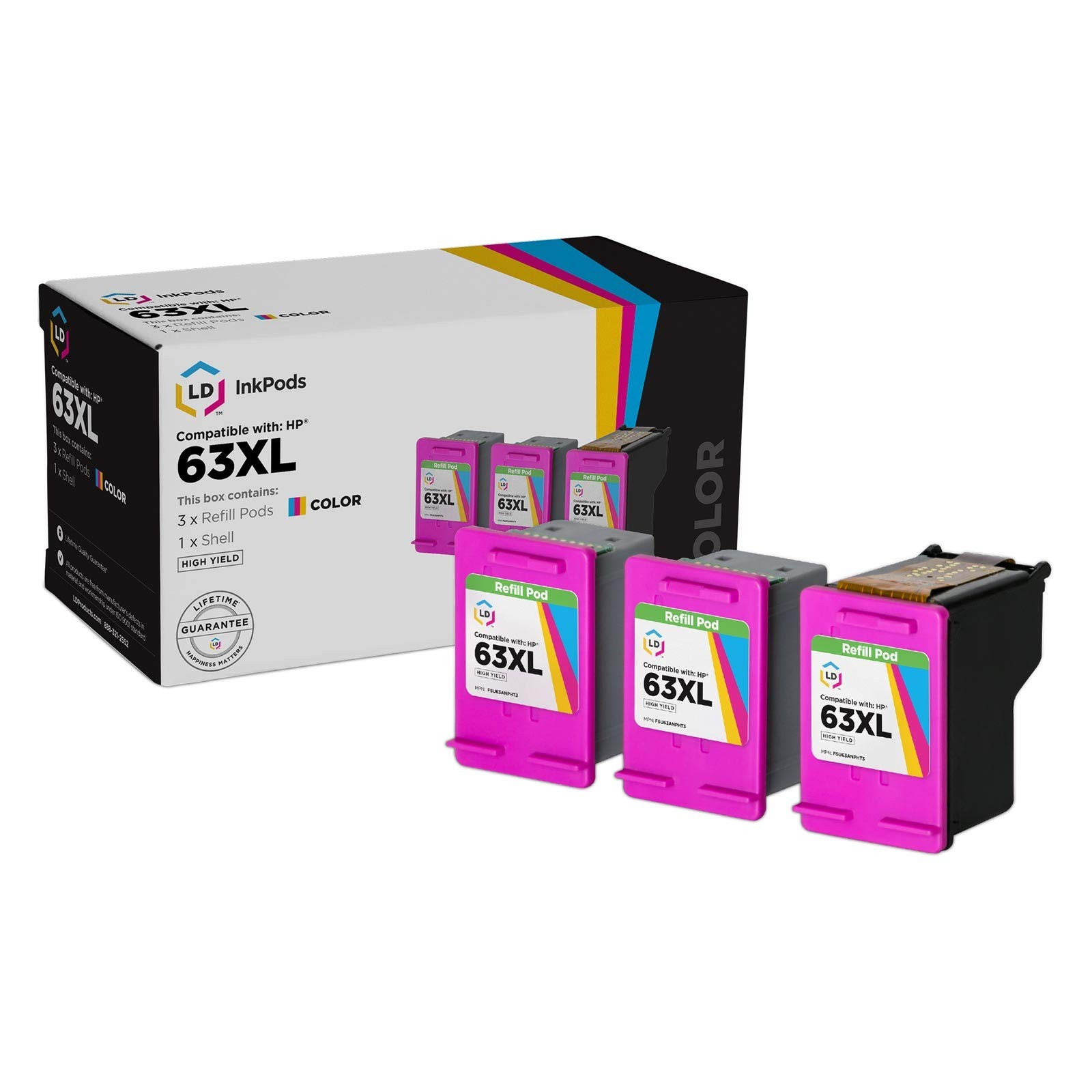 LD Replacement Replacements for HP F6U63AN / 63XL 3PK HY Color Ink Cartridges
