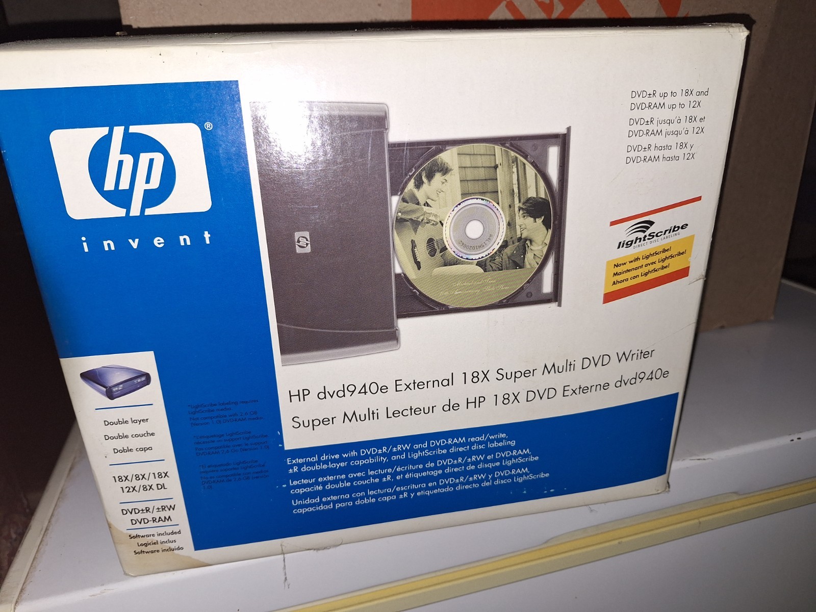 HP dvd940e External 18X Super Multi DVD Writer LightScribe New Open Box NOB USB