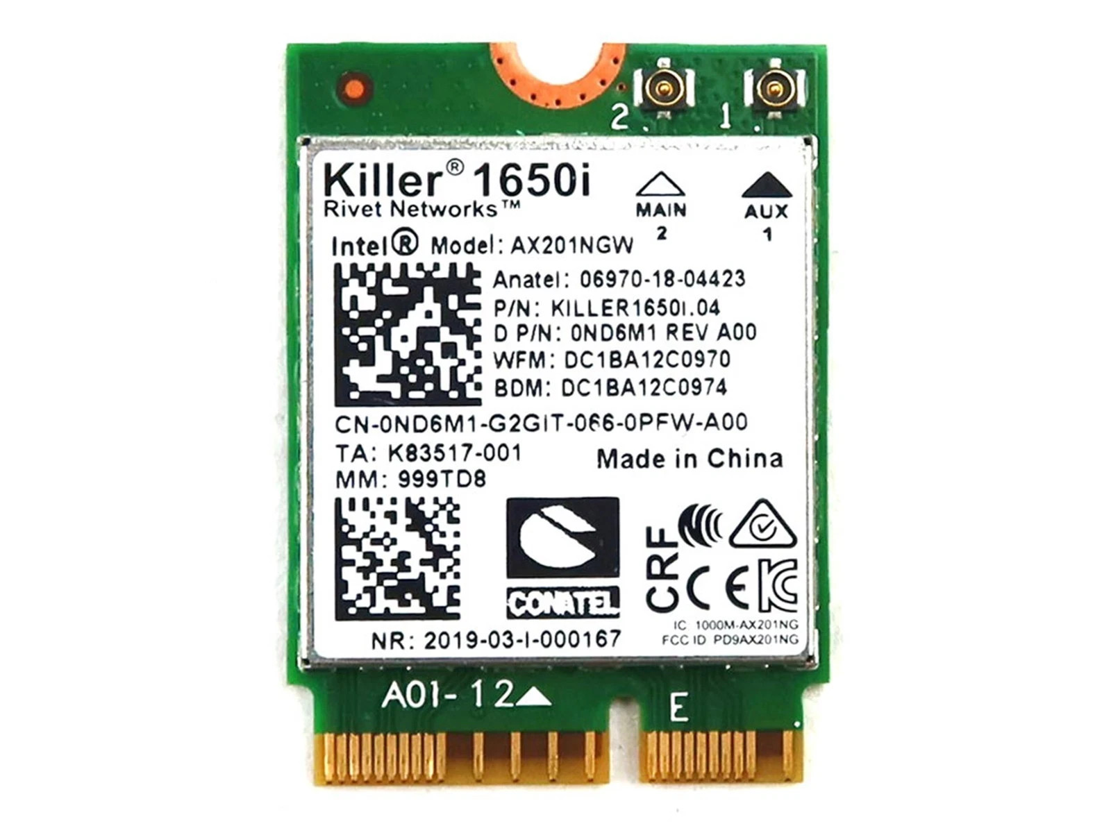 NEW INTEL WI-FI 6 AX201 AX201NGW 802.11AX WLAN BLUETOOTH 5.2 WIFI CARD ND6M1