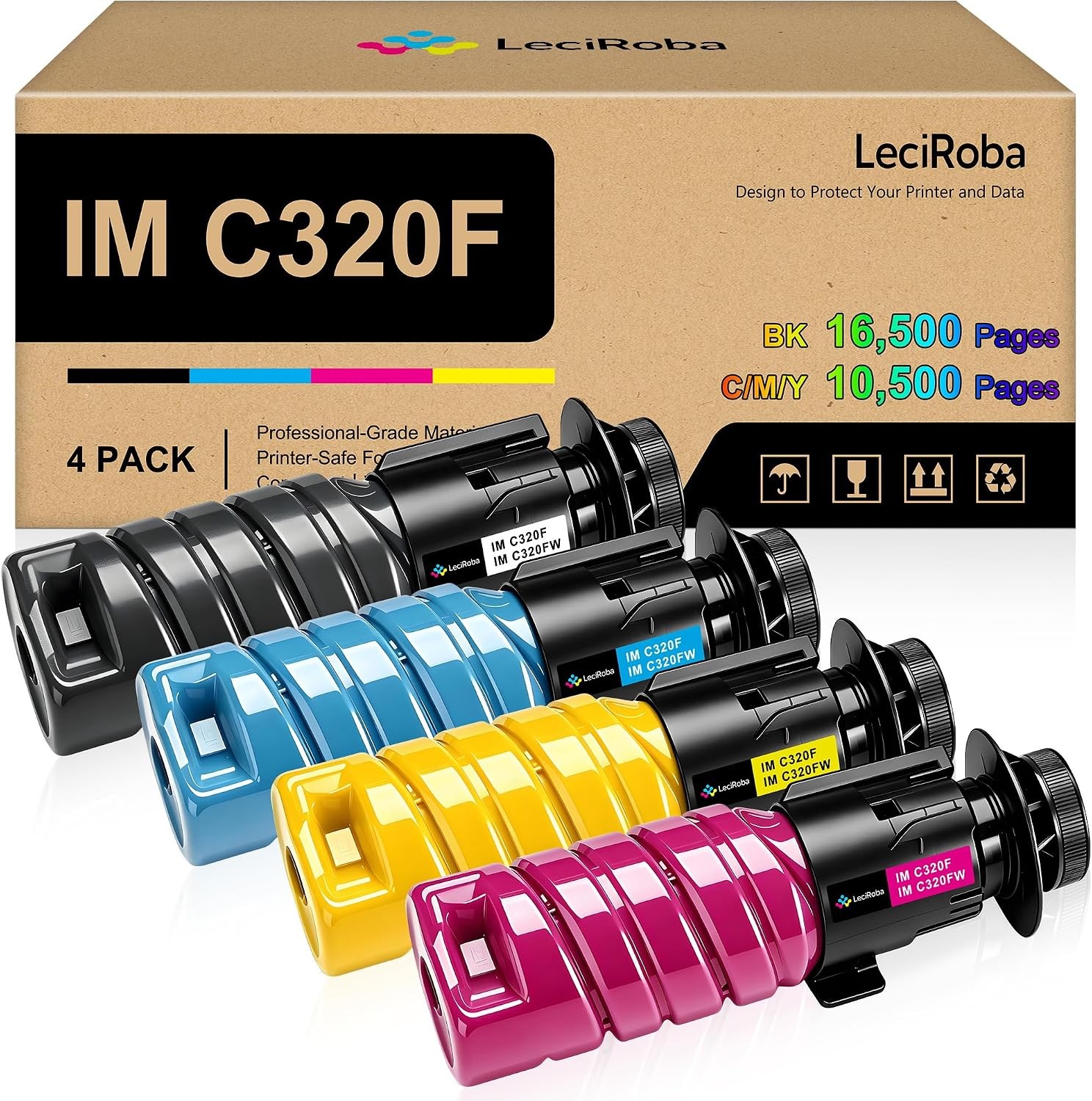 Compatible w/ Ricoh IM C320F Toner 4 Pack 842726 842727 842728 842729 Savin