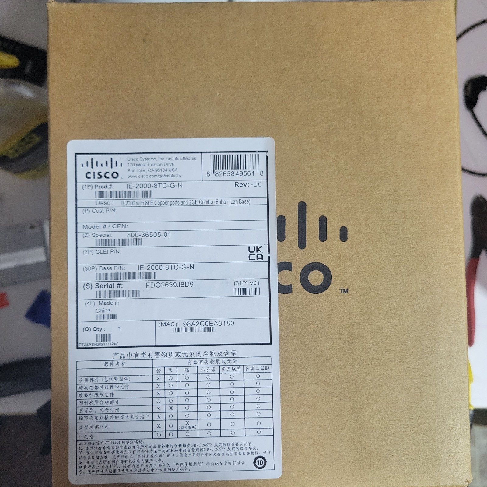 Cisco IE 2000 IE-2000-8TC-G-N 8-Port Data Industrial Ethernet DIN-Rail Switch